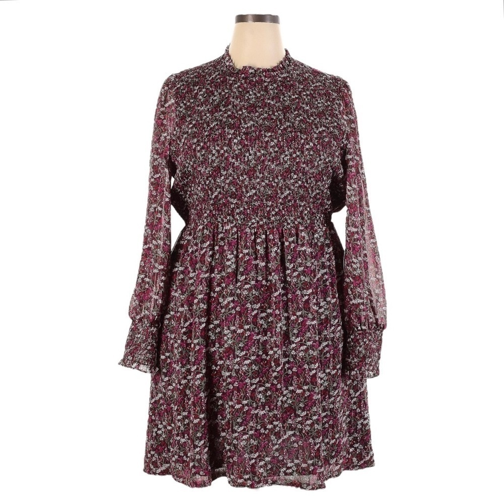 Draper James RSVP NWT XXL Purple Floral Smocked Chiffon Dress L/S Metallic